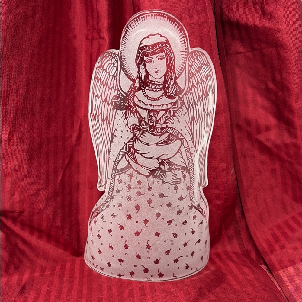 Vintage Carnevale 90 Frosted Etched Glass Angel Figurine Curved Panel Decor